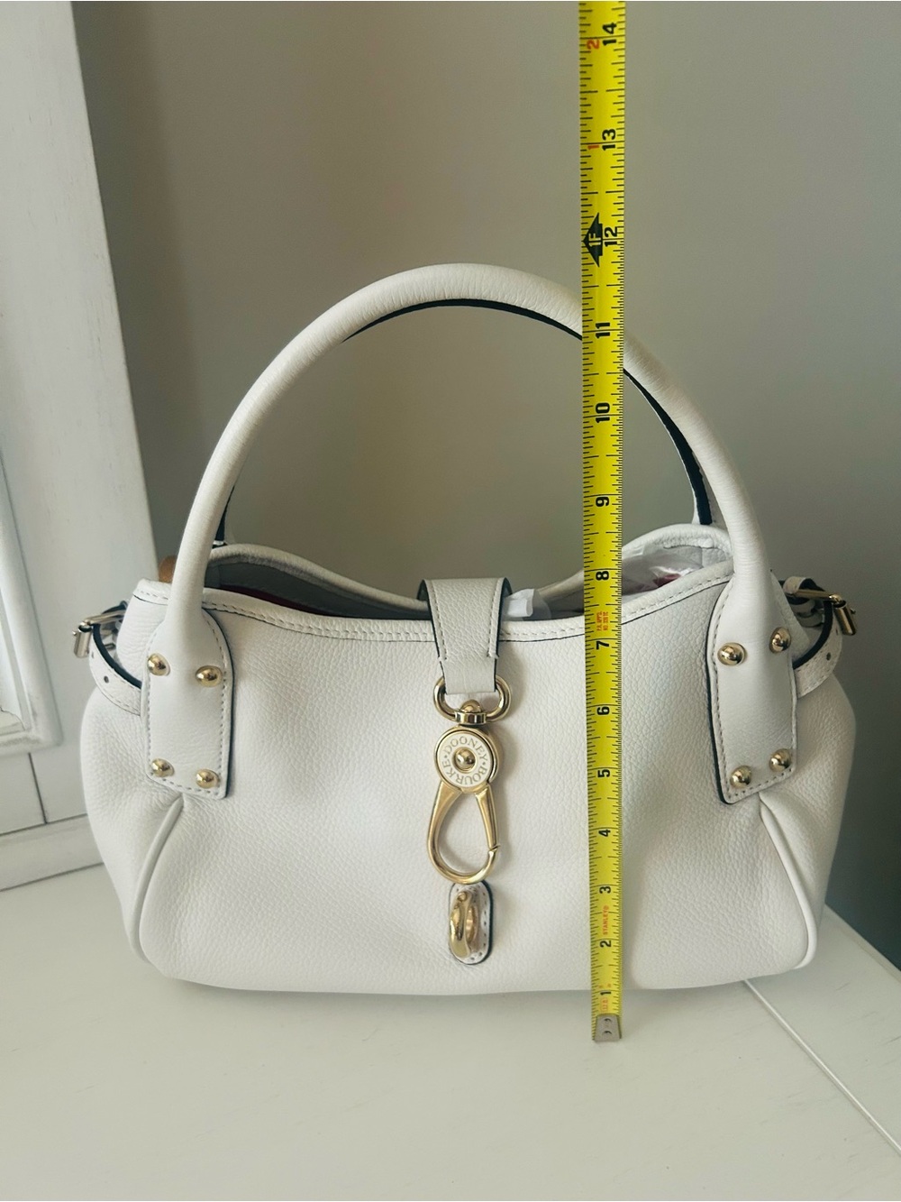 Dooney & Bourke Belvedere Medium Logo White Cream Satchel with Gold Accents - Picture 14 of 16